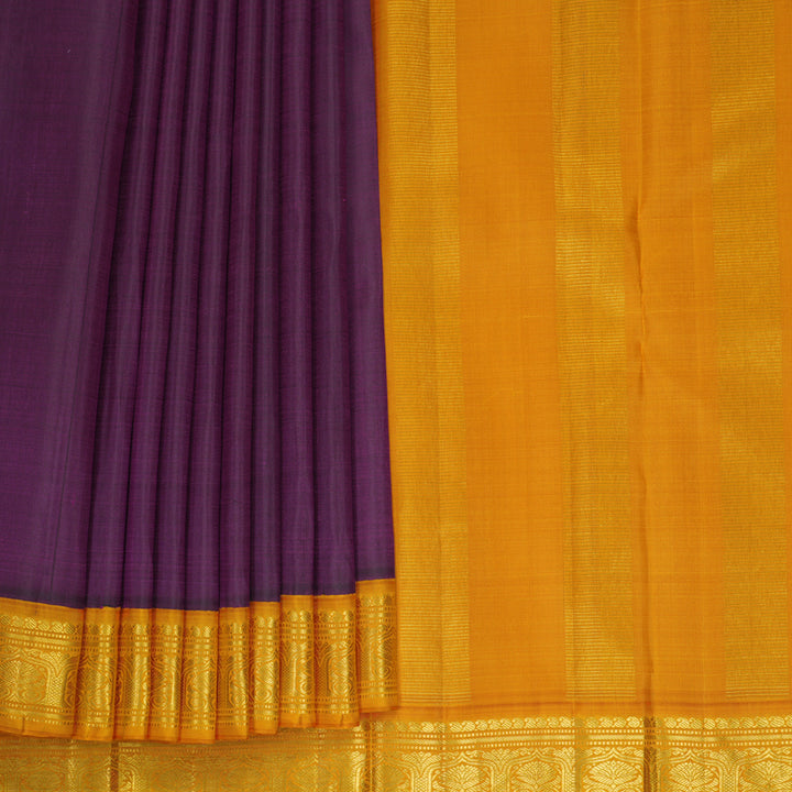 Hayagrivas Handloom Purple Kanjivaram Silk Saree with Mango Yellow Border KBF968I2-7