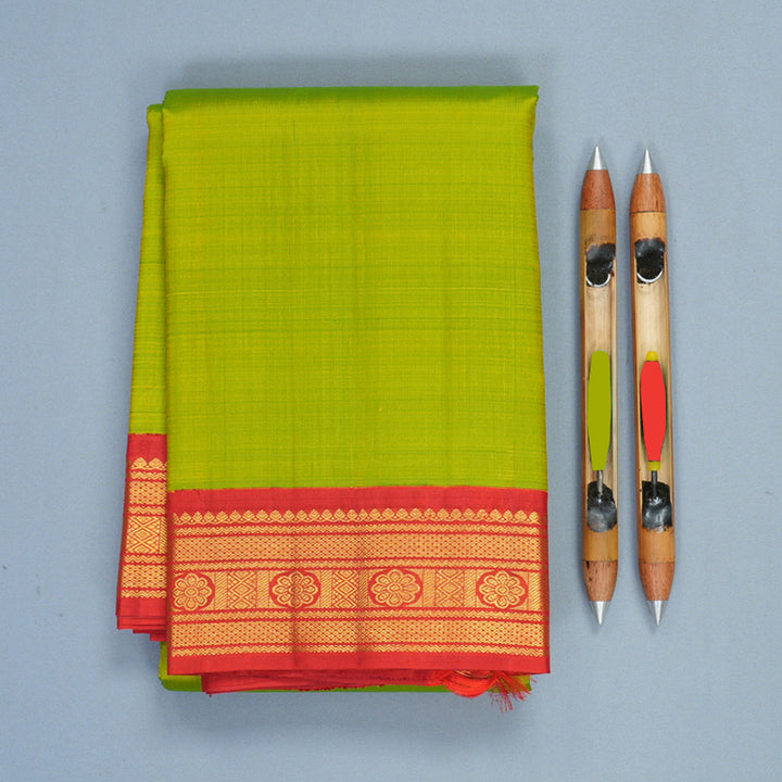 Hayagrivas Handloom Fluorescent Green Kanjivaram Silk Saree with Red Border KBF968I2-8