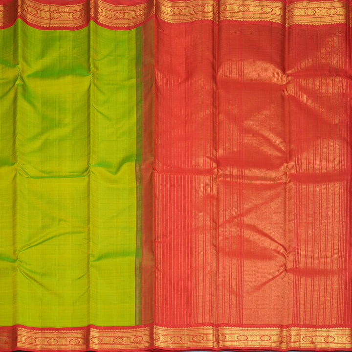 Hayagrivas Handloom Fluorescent Green Kanjivaram Silk Saree with Red Border KBF968I2-8