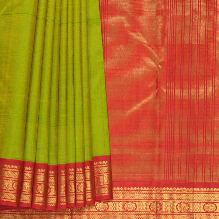 Hayagrivas Handloom Fluorescent Green Kanjivaram Silk Saree with Red Border KBF968I2-8