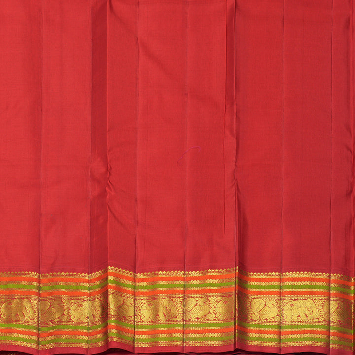 Hayagrivas Handloom Mustard Yellow Kanjivaram Silk Saree with Red Border KBF968I3-1