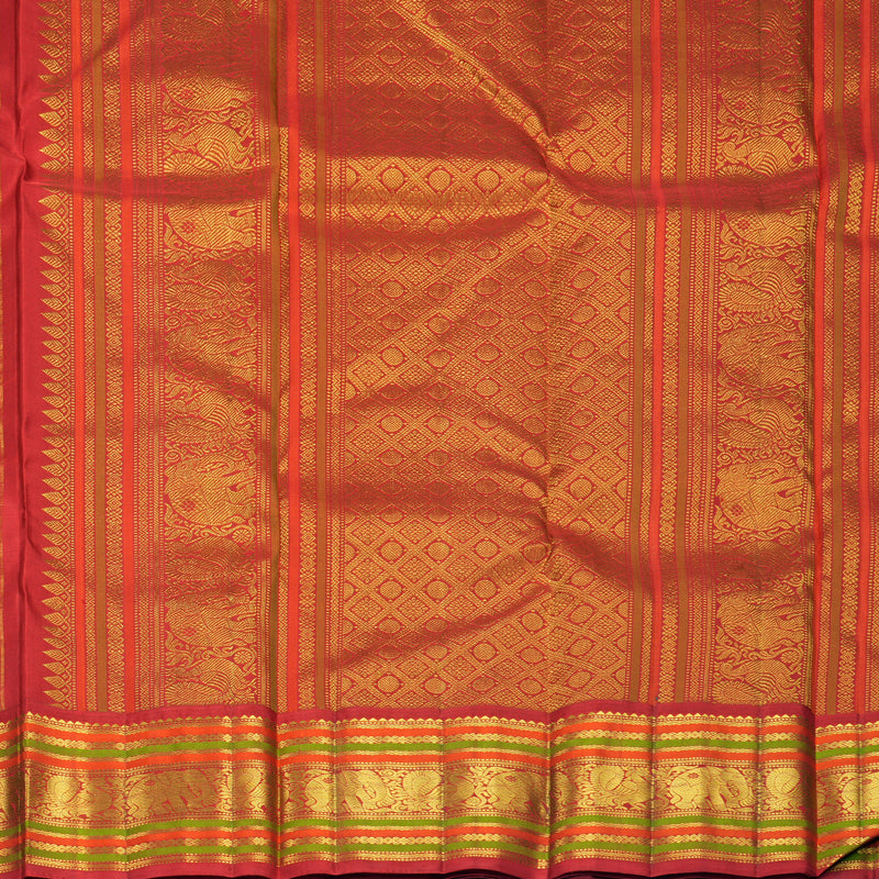 Hayagrivas Handloom Mustard Yellow Kanjivaram Silk Saree with Red Border KBF968I3-1