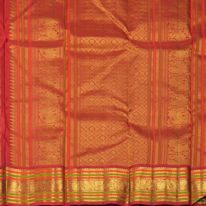 Hayagrivas Handloom Mustard Yellow Kanjivaram Silk Saree with Red Border KBF968I3-1