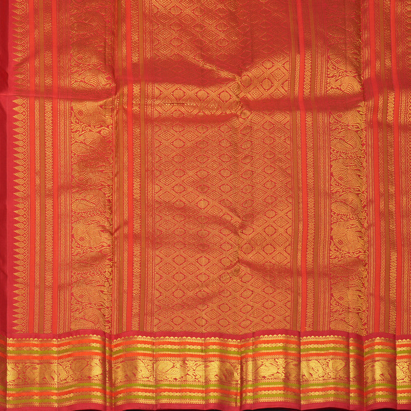 Hayagrivas Handloom Sea Green Kanjivaram Silk Saree with Red Border KBF968I3-2