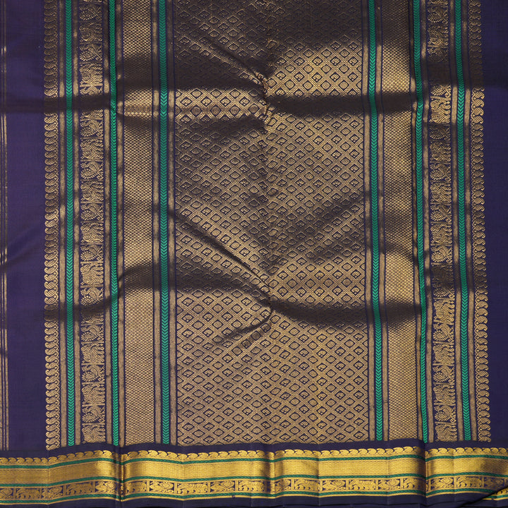 Hayagrivas Handloom Pastel Green Kanjivaram Silk Saree with Midnight Blue Border KBF968I4-2