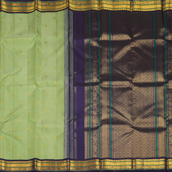 Hayagrivas Handloom Pastel Green Kanjivaram Silk Saree with Midnight Blue Border KBF968I4-2