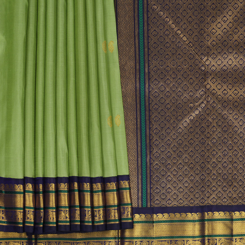 Hayagrivas Handloom Pastel Green Kanjivaram Silk Saree with Midnight Blue Border KBF968I4-2