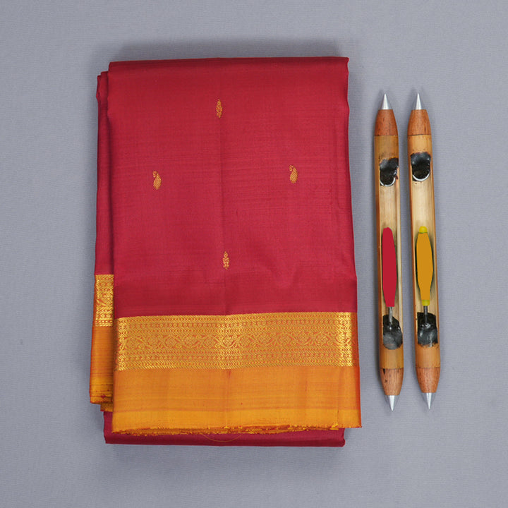 Hayagrivas Handloom Red Kanjivaram Silk Saree with Golden Orange Border KBF969I1-1