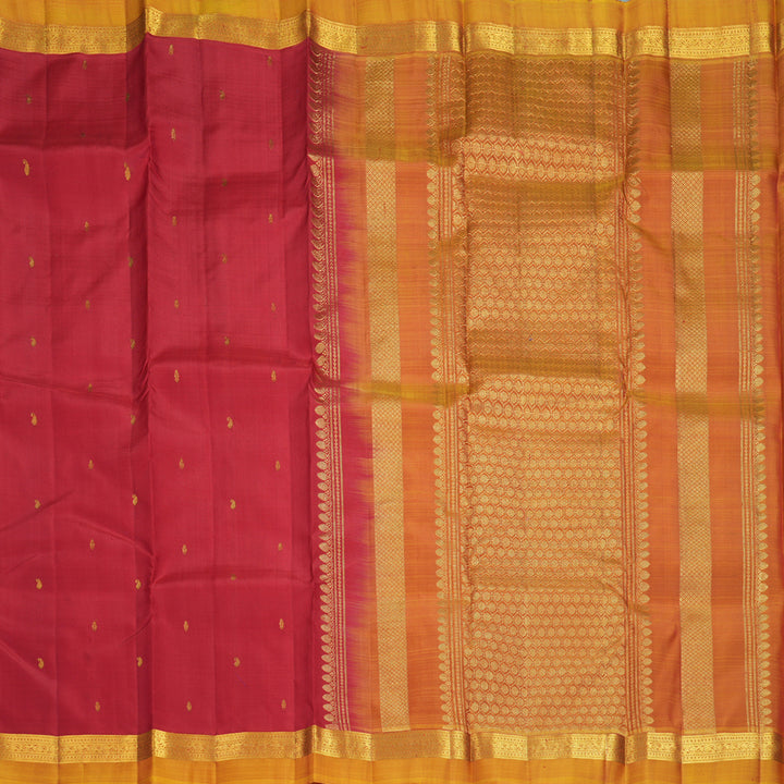 Hayagrivas Handloom Red Kanjivaram Silk Saree with Golden Orange Border KBF969I1-1