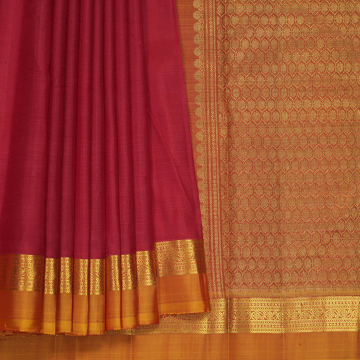 Hayagrivas Handloom Red Kanjivaram Silk Saree with Golden Orange Border KBF969I1-1