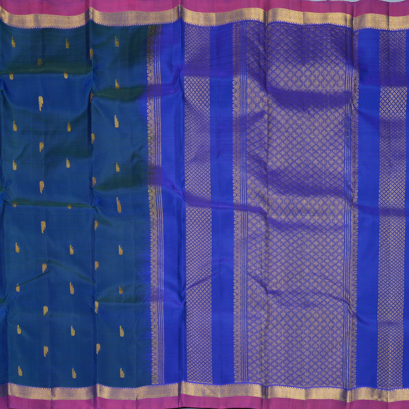 Hayagrivas Handloom Peacock Blue Kanjivaram Silk Saree with Purple Border KBF969I1-4