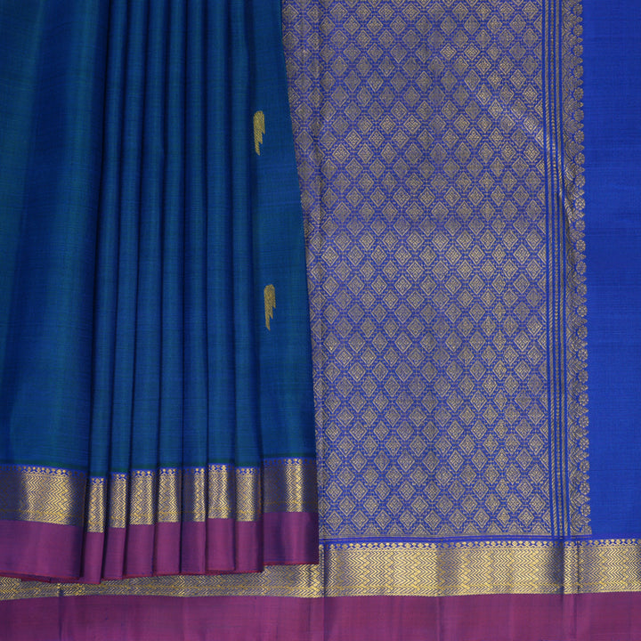 Hayagrivas Handloom Peacock Blue Kanjivaram Silk Saree with Purple Border KBF969I1-4