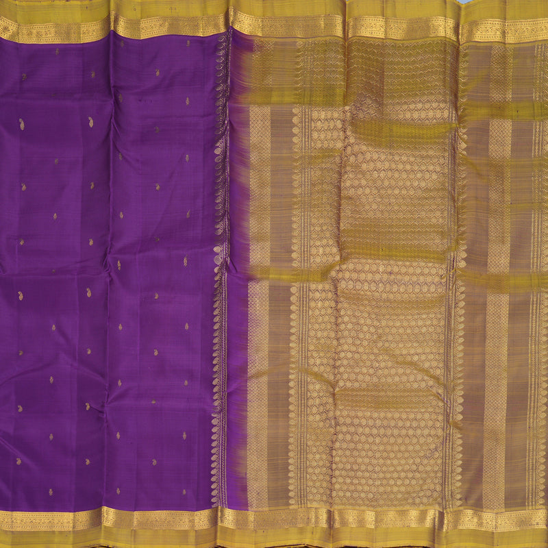 Hayagrivas Handloom Purple Kanjivaram Silk Saree with Honey Mustard Border KBF969I1-5