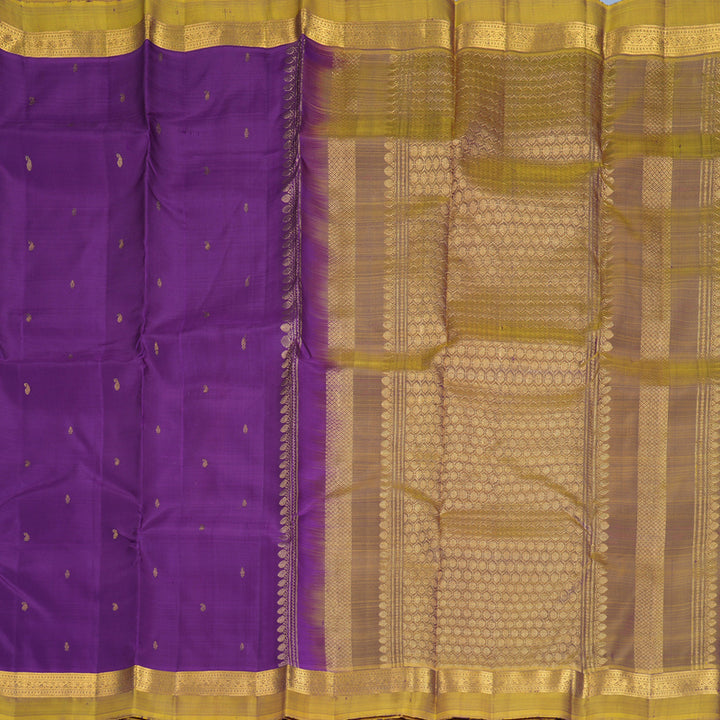 Hayagrivas Handloom Purple Kanjivaram Silk Saree with Honey Mustard Border KBF969I1-5