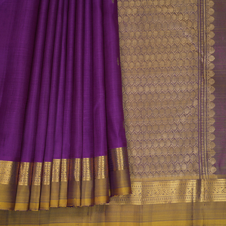Hayagrivas Handloom Purple Kanjivaram Silk Saree with Honey Mustard Border KBF969I1-5