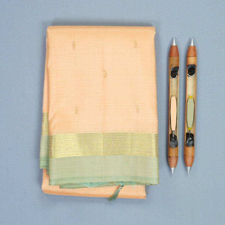Hayagrivas Handloom Mild Peach Kanjivaram Silk Saree with Pastel Green Border KBF969I1-6