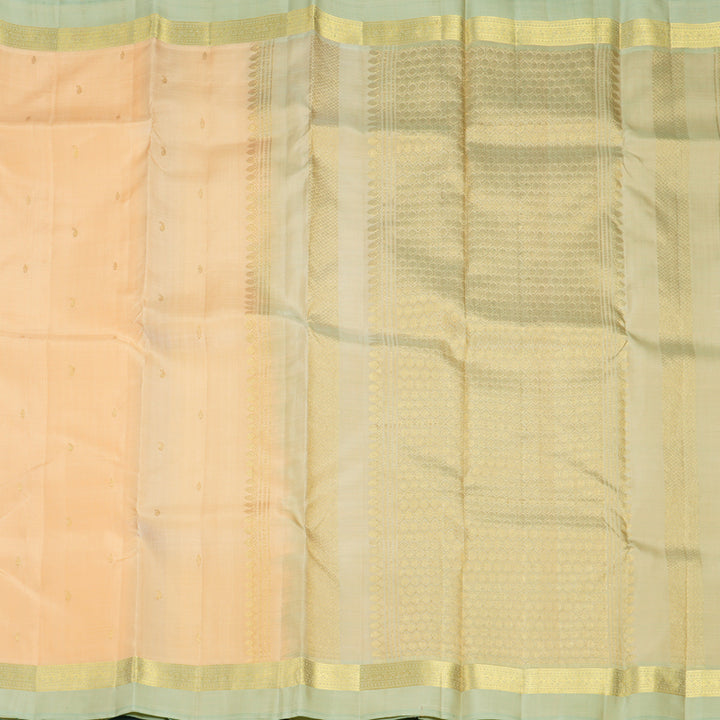 Hayagrivas Handloom Mild Peach Kanjivaram Silk Saree with Pastel Green Border KBF969I1-6