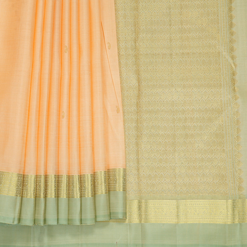 Hayagrivas Handloom Mild Peach Kanjivaram Silk Saree with Pastel Green Border KBF969I1-6