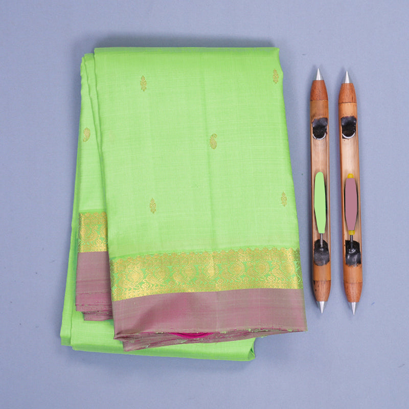 Hayagrivas Handloom Pista Green Kanjivaram Silk Saree with Dusky Magenta Border KBF969I1-7