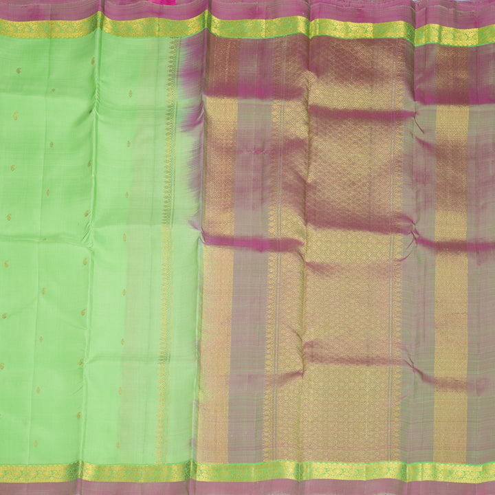 Hayagrivas Handloom Pista Green Kanjivaram Silk Saree with Dusky Magenta Border KBF969I1-7
