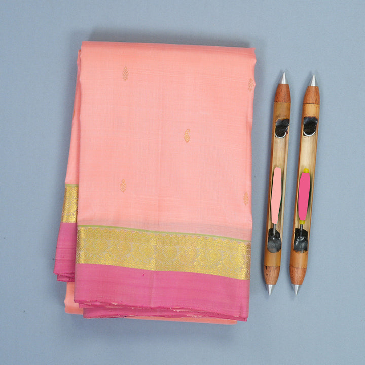 Hayagrivas Handloom Peach Kanjivaram Silk Saree with Pink Border KBF969I1-8