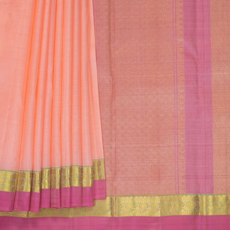 Hayagrivas Handloom Peach Kanjivaram Silk Saree with Pink Border KBF969I1-8