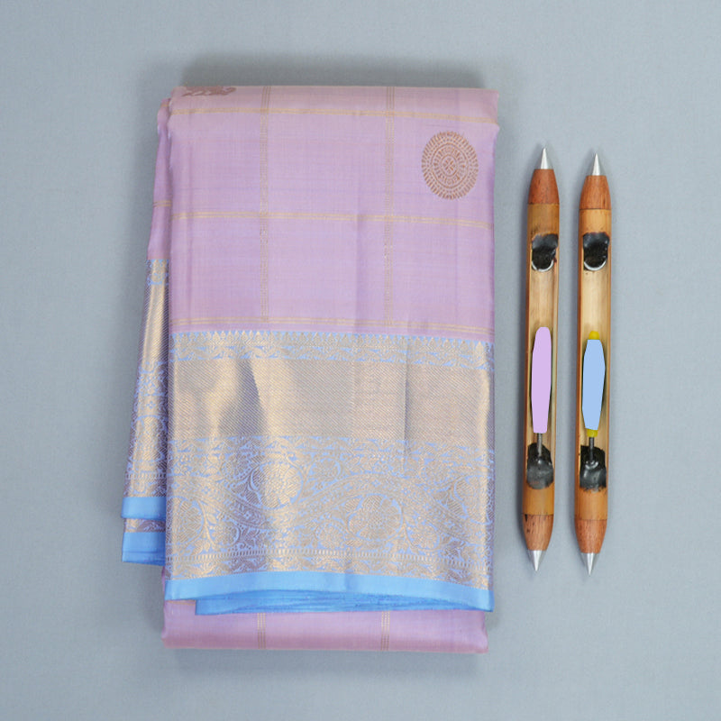 Hayagrivas Handloom Lilac Kanjivaram Silk Saree with Powder Blue Border KBF969I11-1