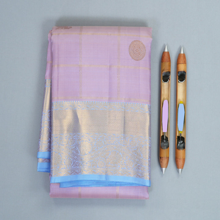 Hayagrivas Handloom Lilac Kanjivaram Silk Saree with Powder Blue Border KBF969I11-1