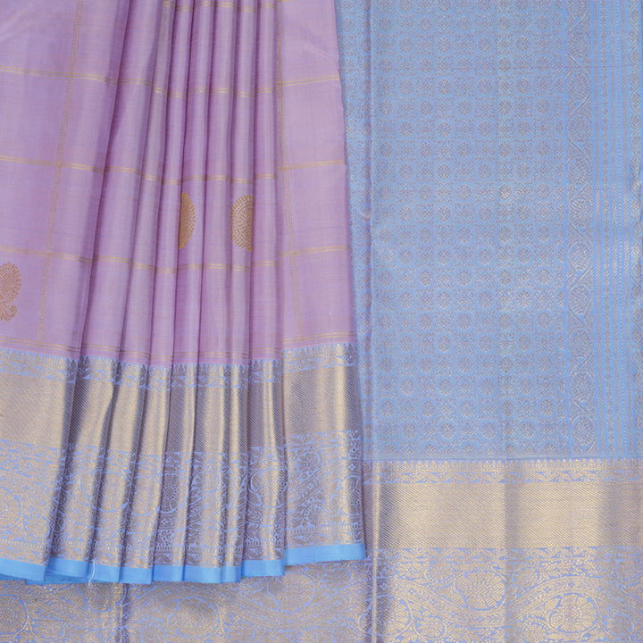 Hayagrivas Handloom Lilac Kanjivaram Silk Saree with Powder Blue Border KBF969I11-1