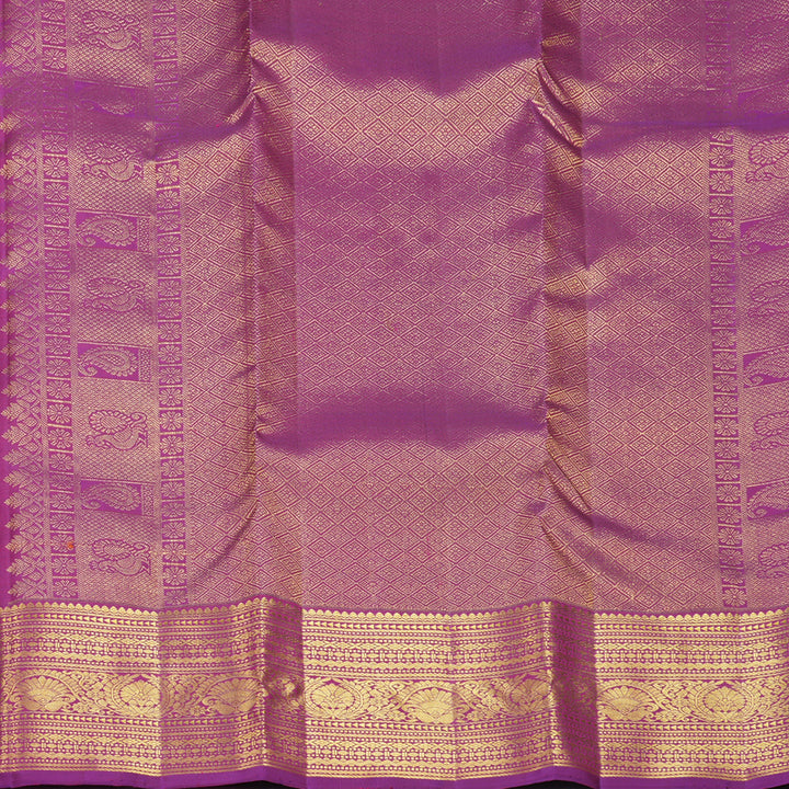 Hayagrivas Handloom Orangish-Pink Kanjivaram Silk Saree with Purple Border KBF969I11-2