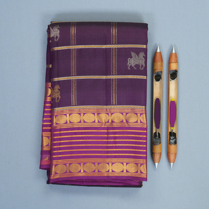 Hayagrivas Handloom Purple Kanjivaram Silk Saree with Magenta Border KBF969I14-1