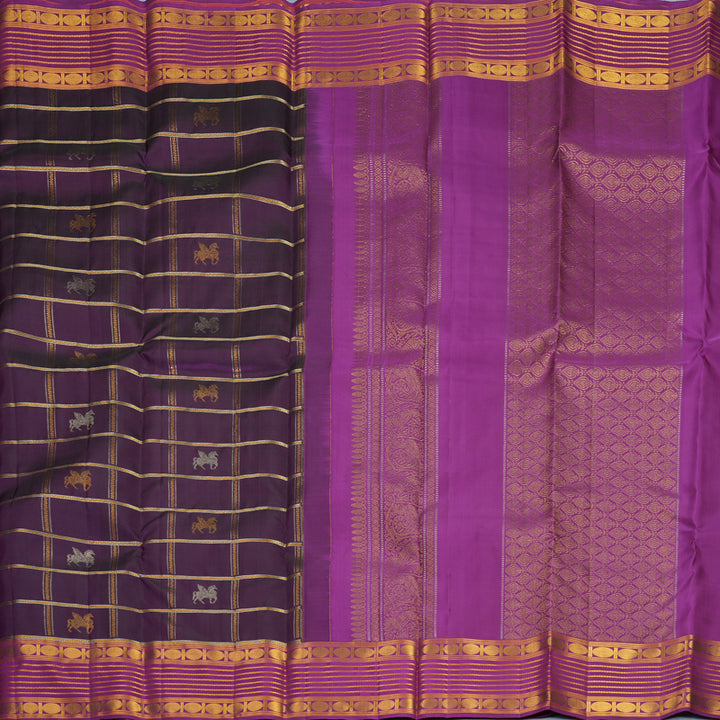 Hayagrivas Handloom Purple Kanjivaram Silk Saree with Magenta Border KBF969I14-1