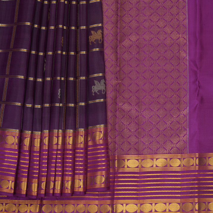 Hayagrivas Handloom Purple Kanjivaram Silk Saree with Magenta Border KBF969I14-1