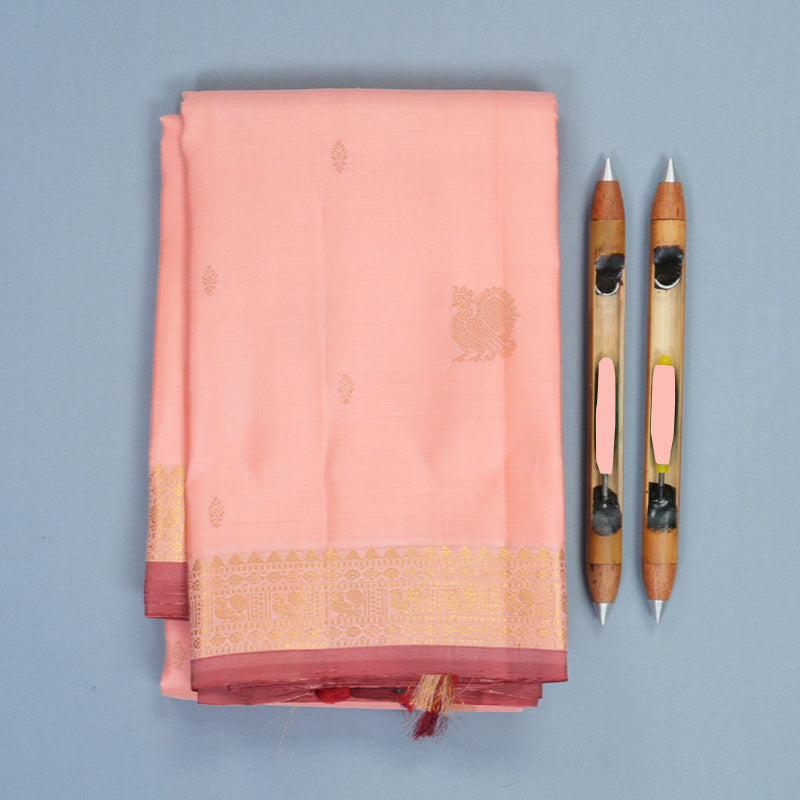 Hayagrivas Handloom Peach Orange Kanjivaram Silk Saree KBF969I3-1