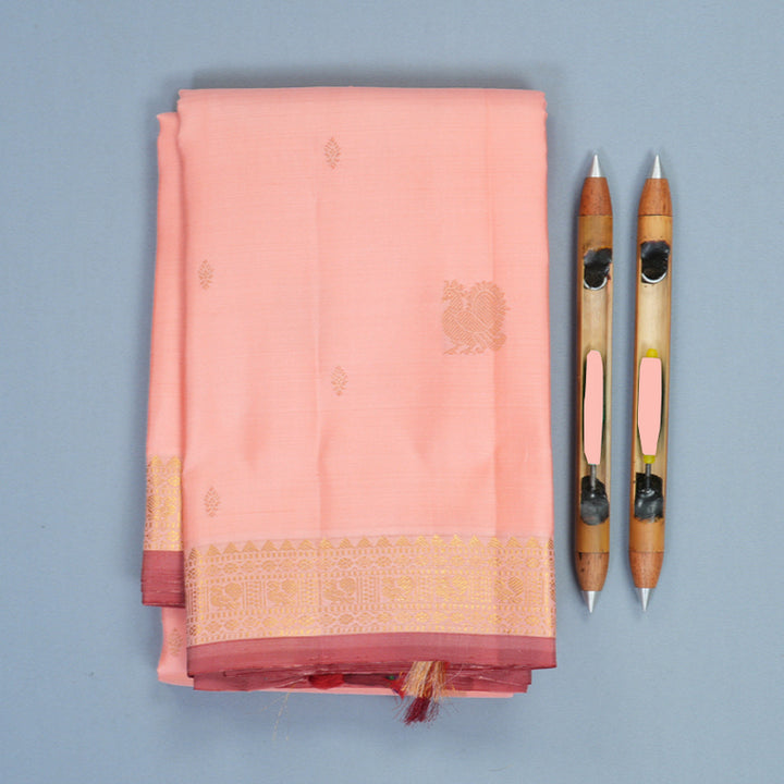 Hayagrivas Handloom Peach Orange Kanjivaram Silk Saree KBF969I3-1