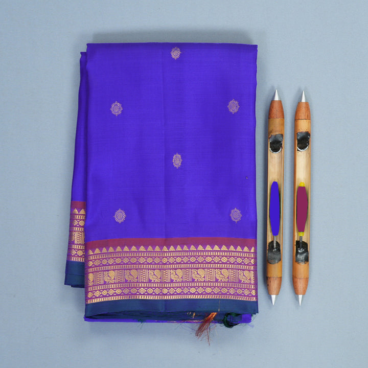 Hayagrivas Handloom Purplish-Blue Kanjivaram Silk Saree with Purple Border KBF969I3-3