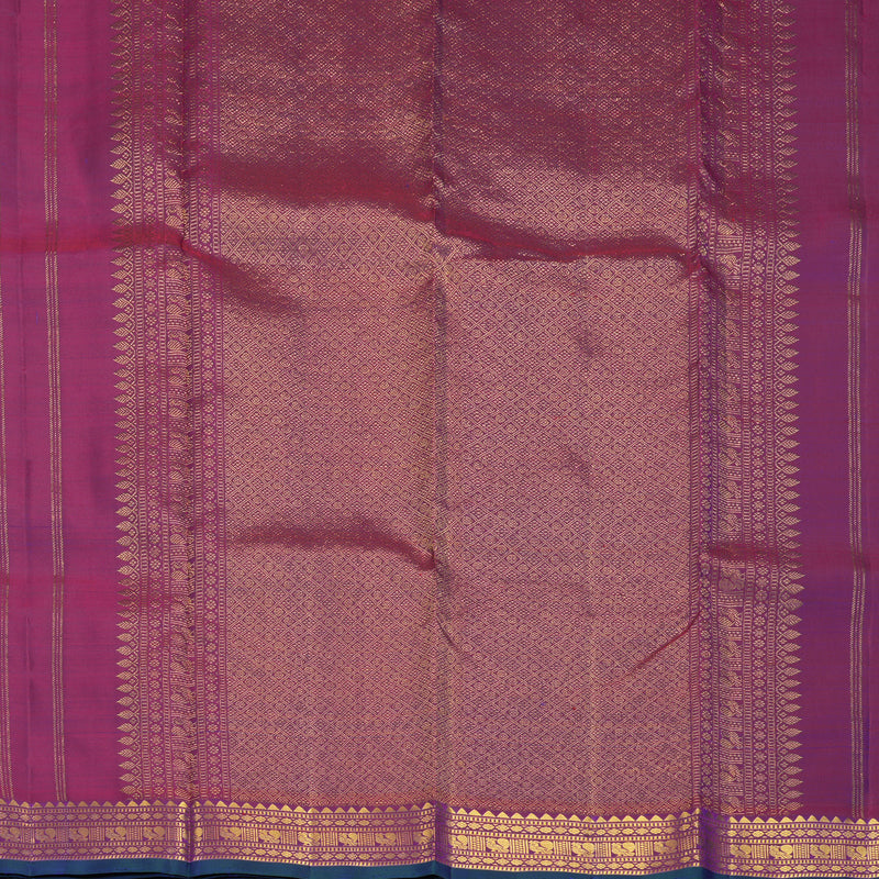 Hayagrivas Handloom Purplish-Blue Kanjivaram Silk Saree with Purple Border KBF969I3-3