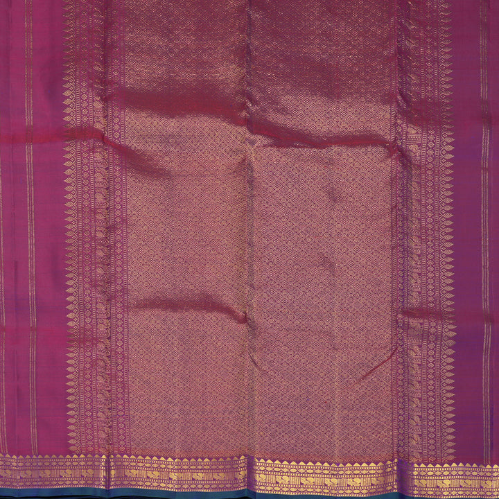 Hayagrivas Handloom Purplish-Blue Kanjivaram Silk Saree with Purple Border KBF969I3-3