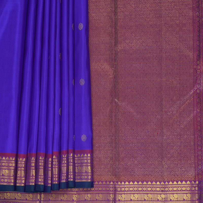 Hayagrivas Handloom Purplish-Blue Kanjivaram Silk Saree with Purple Border KBF969I3-3