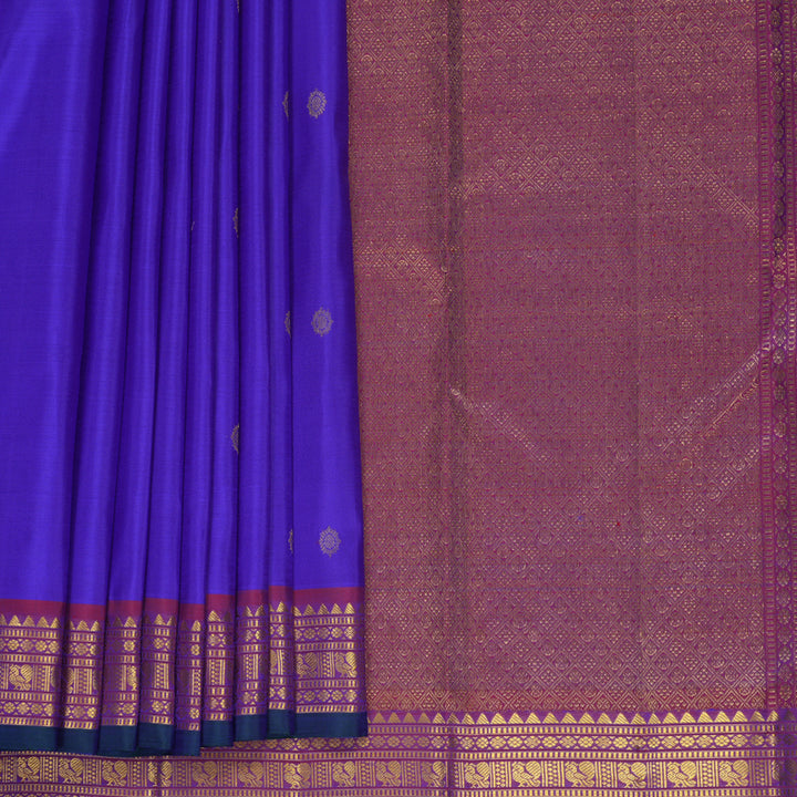 Hayagrivas Handloom Purplish-Blue Kanjivaram Silk Saree with Purple Border KBF969I3-3