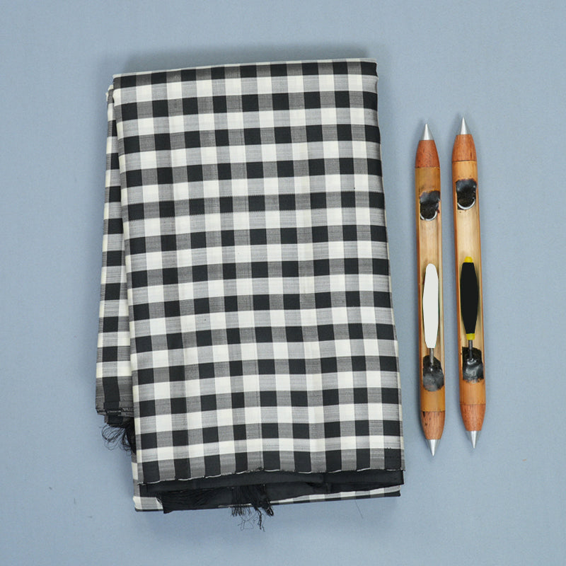 Hayagrivas Handloom Black &amp; White Checks Kanjivaram Silk Saree KBF969I3-4