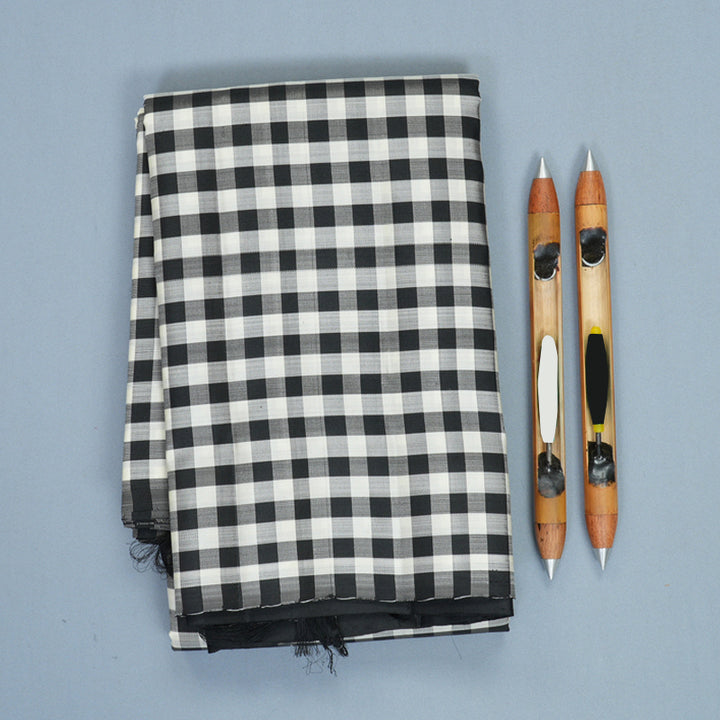 Hayagrivas Handloom Black &amp; White Checks Kanjivaram Silk Saree KBF969I3-4