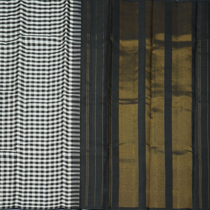 Hayagrivas Handloom Black &amp; White Checks Kanjivaram Silk Saree KBF969I3-4