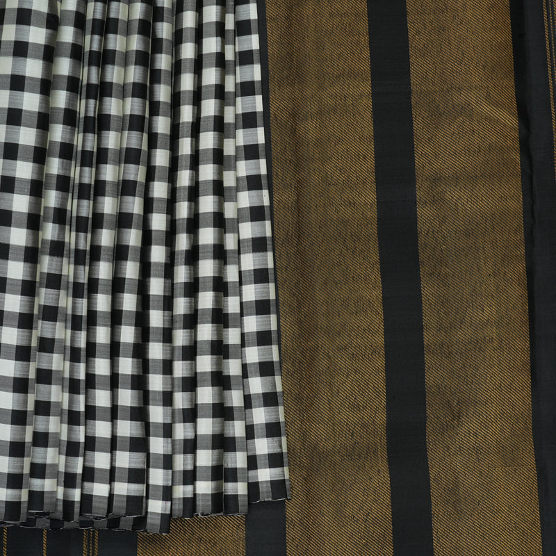 Hayagrivas Handloom Black &amp; White Checks Kanjivaram Silk Saree KBF969I3-4