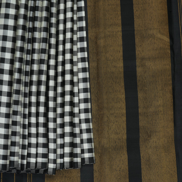 Hayagrivas Handloom Black &amp; White Checks Kanjivaram Silk Saree KBF969I3-4