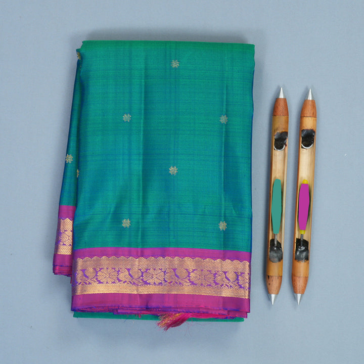 Hayagrivas Handloom Mayilkazhuthu Kanjivaram Silk Saree with Purple Border KBF969I3-5