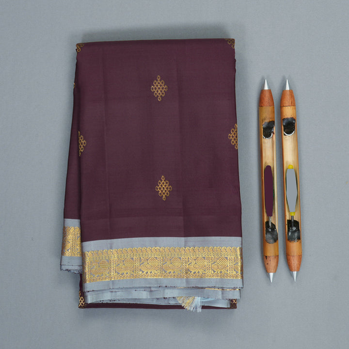 Hayagrivas Handloom Plum Purple Kanjivaram Silk Saree with Grey Border KBF969I3-6