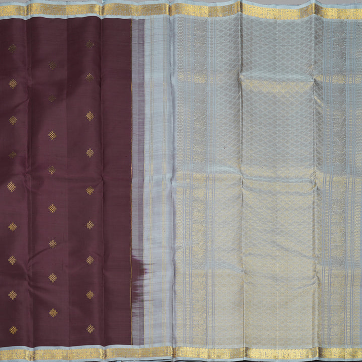 Hayagrivas Handloom Plum Purple Kanjivaram Silk Saree with Grey Border KBF969I3-6