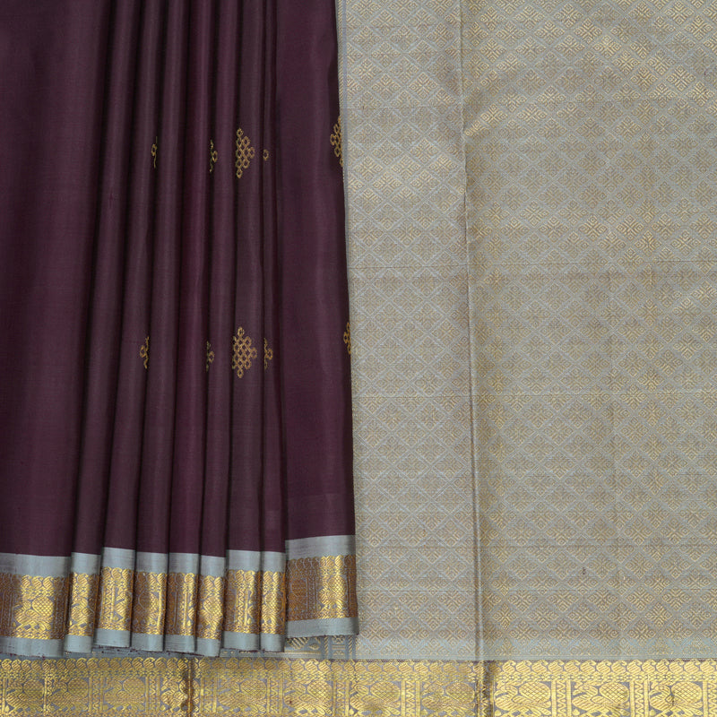 Hayagrivas Handloom Plum Purple Kanjivaram Silk Saree with Grey Border KBF969I3-6