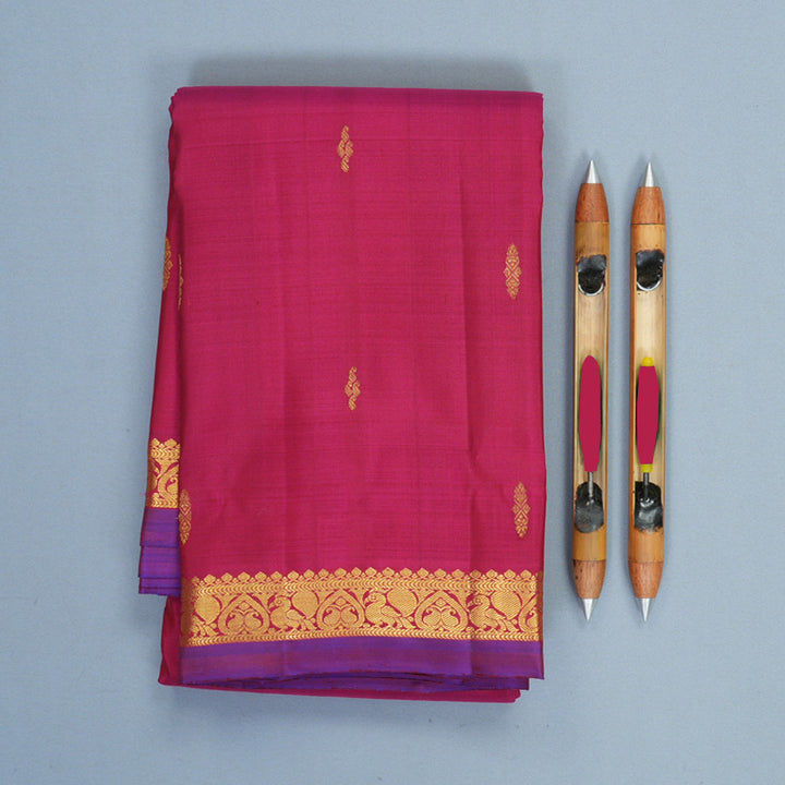 Hayagrivas Handloom Dark Pink Kanjivaram Silk Saree KBF969I3-7